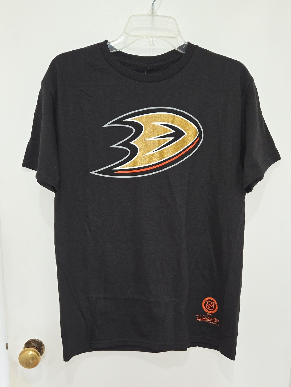 Mitchell & Ness Black Anaheim Ducks Hockey Logo Tee with Gold Accent NWT